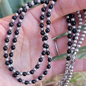 Southwestern handmade double strand 925 sterling silver ball bead and onyx ball